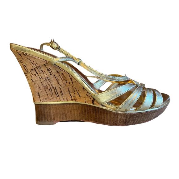 Charles David strappy Metallic Good Cork wedge sandals gold 8.5 - Picture 1 of 8
